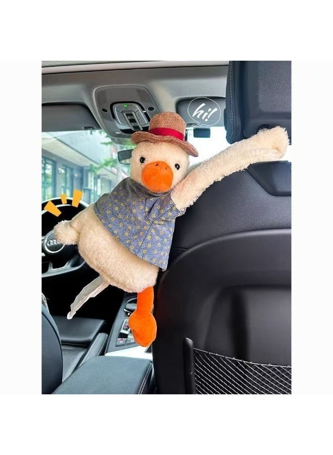 حامل مناديل للسيارة على شكل بطة محشوة – موزع مناديل ناعم للتعليق داخل السيارة - Image 4